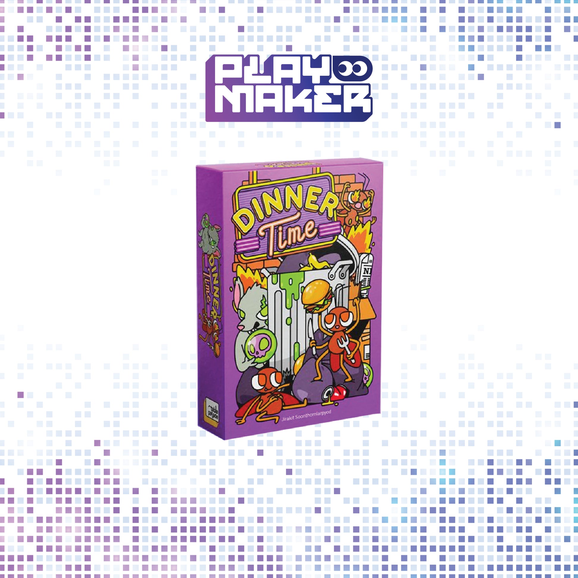 Board game box titled 'Dinner Time' by Playmaker on a mosaic background