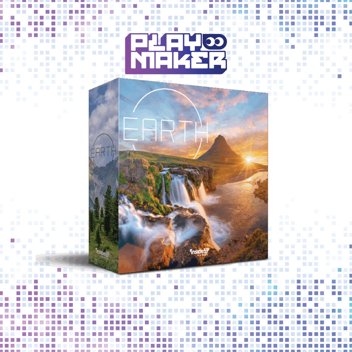 Box for 'Earth' with a scenic landscape design on a mosaic background