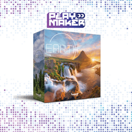 Box for 'Earth' with a scenic landscape design on a mosaic background