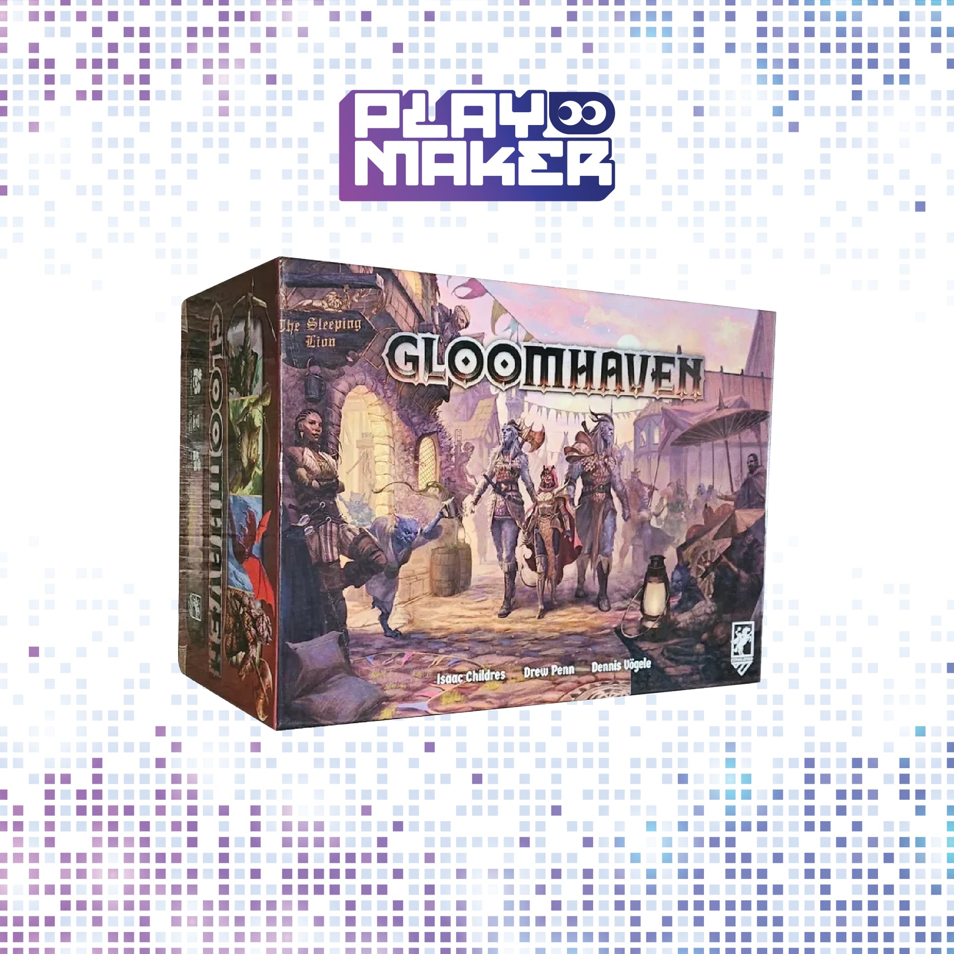 Board game box for 'Gloomhaven 2nd Edition' by Playmaker on a mosaic background