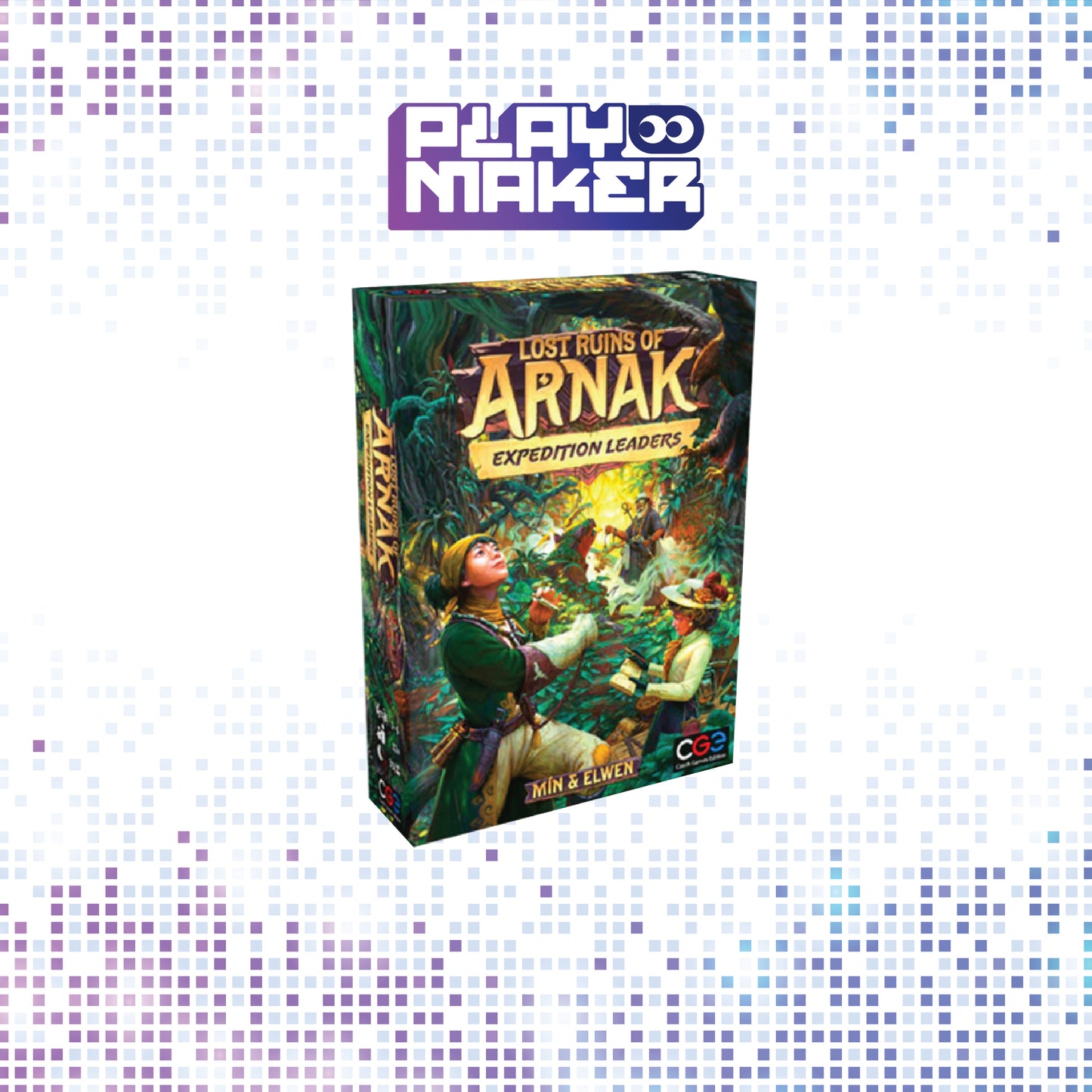 Board game box titled 'Lost Ruins of Arnak: Expedition Leaders' on a mosaic background