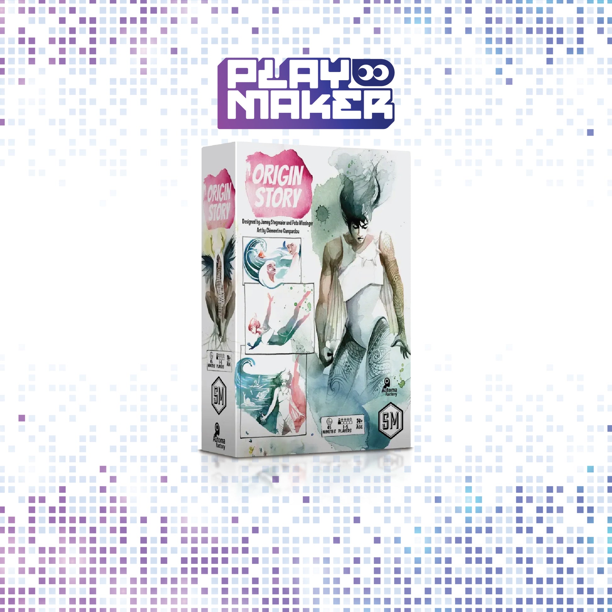 Playmaker 'Origin Story' product packaging on a mosaic background