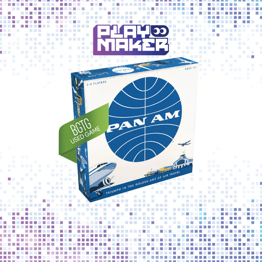 Board game box for 'Pan Am' by Playmaker on a mosaic background