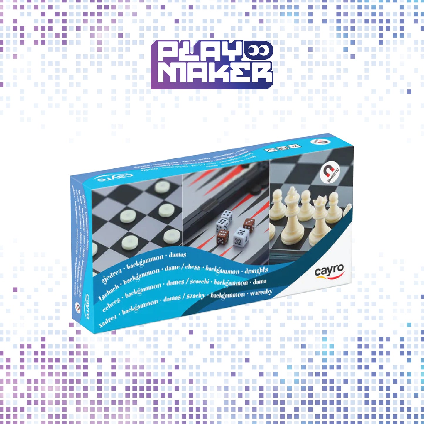 CAYRO Magnetic Chess, Checkers, Backgammon 3 in 1 game